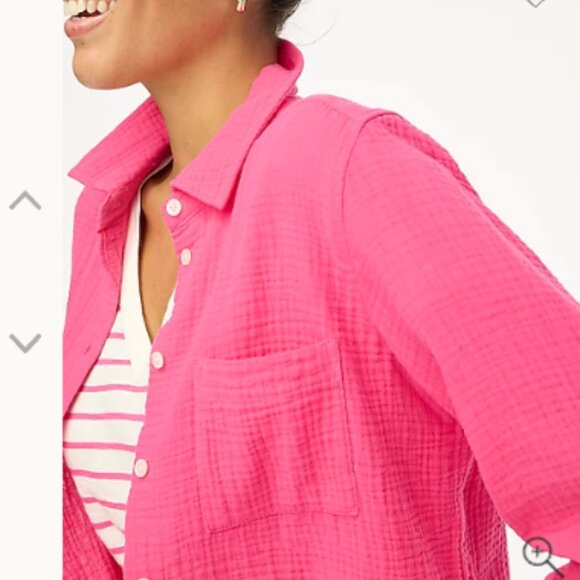 J Crew Bright Pink Gauzy Button-Up Shirt Size Medium - Picture 3 of 8